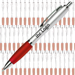 Werbe-Set: 400 LANCE® Kugelschreiber Rio Satin, inkl. Druck, blaue Mine, silber/rot