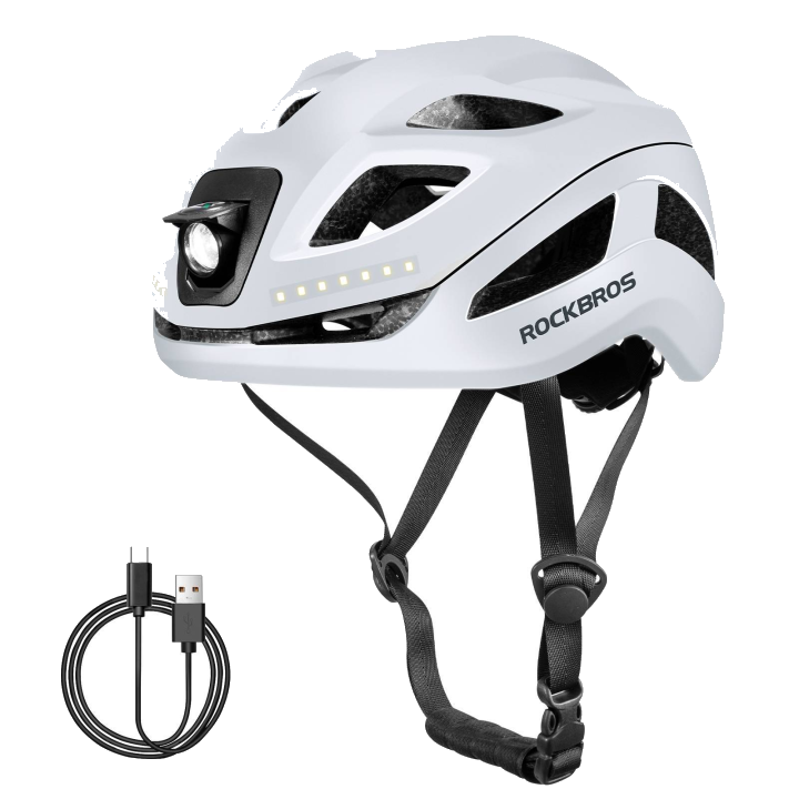 ROCKBROS Fahrradhelm mit Licht, mit USB 1800 mAh Atmungsaktiv 58-60 cm - Weiu00df