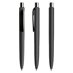 prodir® Druckkugelschreiber DS8 Soft Touch PRR Push, blaue Mine, schwarz/silber poliert
