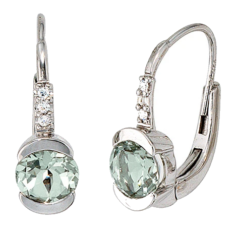 Boutons 585 Gold Weißgold 6 Diamanten 2 Amethyste grün Ohrringe Ohrhänger