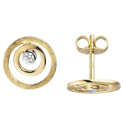 Ohrstecker 585 Gold Gelbgold eismatt 2 Diamanten Brillanten Ohrringe