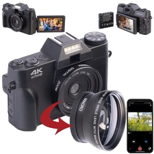 Somikon 4K-UHD-Digitalkamera mit 3"-Flip-HD-Display, Makrolinse und WLAN