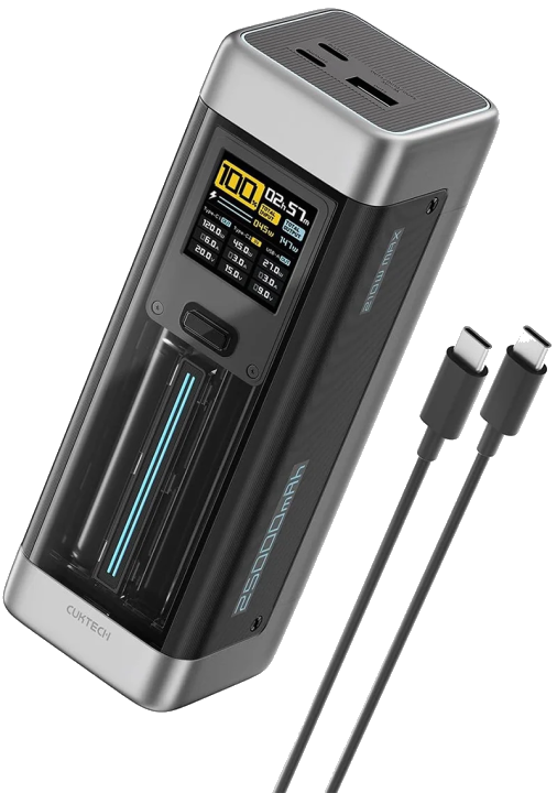 Externer Akku Cuktech, 25000mAh, 210W, QC + PD, 1 x USB-A - 2 x USB-C, Schwarz CUK00P23GLBK