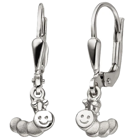 Kinder Ohrhänger Raupe 925 Sterling Silber mattiert Ohrringe Kinderohrringe