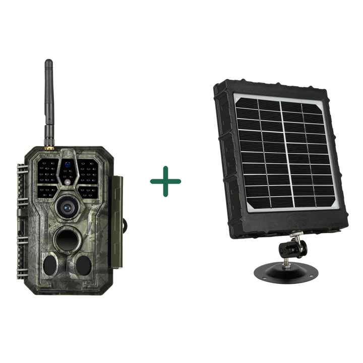 Bundle Wildkamera Wildtierkamera Jagdkamera Wlan 64MP 1296P 0,1s Auslöserzeit Bewegungsmelder 120°PIR und Solarpanel-Kits 8000mAh 12V/9V/6V | A280W Mattes Militärgrün