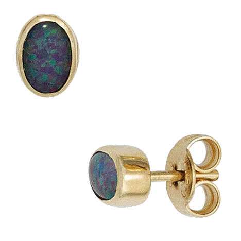 Ohrstecker oval 585 Gold Gelbgold 2 Opal-Tripletten Ohrringe Goldohrstecker