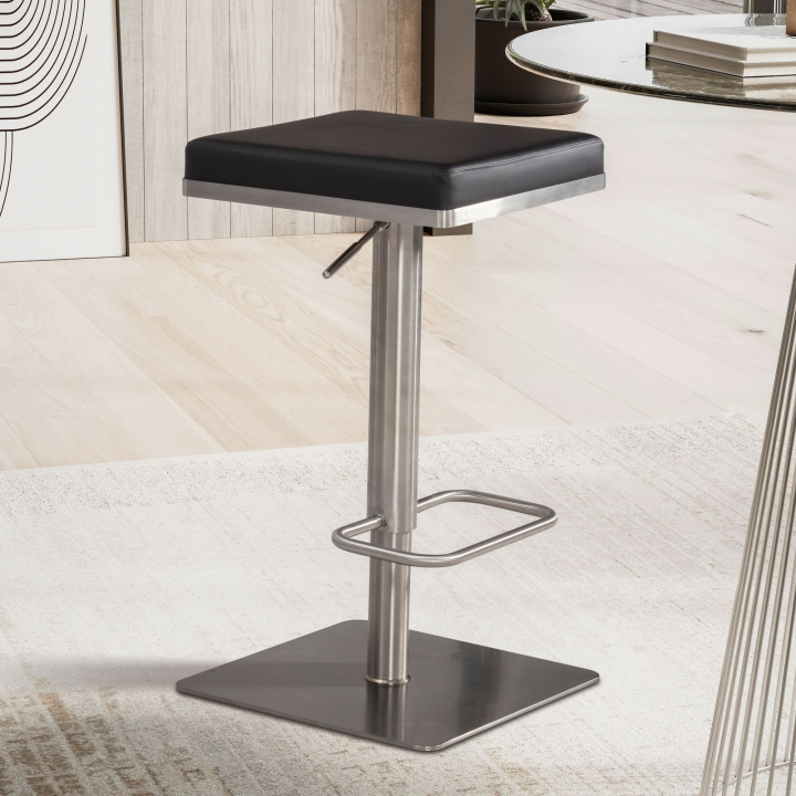 FineBuy Barhocker Schwarz Kunstleder Edelstahl Barstuhl Modern, Design Tresenstuhl Drehbar Gepolstert, Bistrohocker Metall Hoch, Thekenhocker Höhenverstellbar, Hoher Hocker für Bar