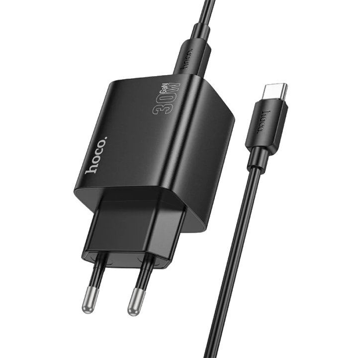Netzladegerät mit USB-C Kabel HOCO N56, 30W, 3A, 2 x USB-A - 2 x USB-C, Schwarz