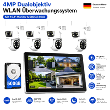 4MP WLAN Überwachungssystem Set 10CH 4K NVR Monitor 500GB HDD PTZ Kameras Außen