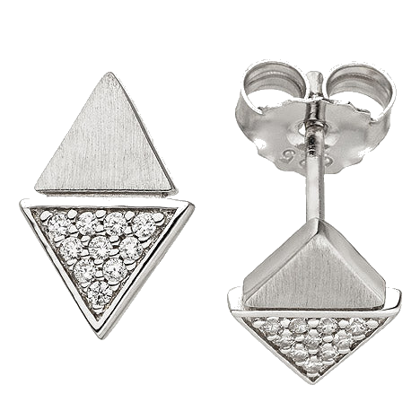 Ohrstecker Dreieck 925 Sterling Silber matt 20 Zirkonia Ohrringe Silberohrringe