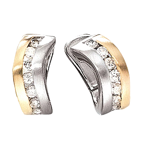 Creolen 585 Gold Weißgold Gelbgold bicolor matt 16 Diamanten Brillanten Ohrringe