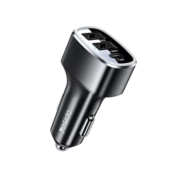 Auto-Ladegerät Yesido Y47, 49W, 3A, 2 x USB-A - 1 x USB-C, Schwarz