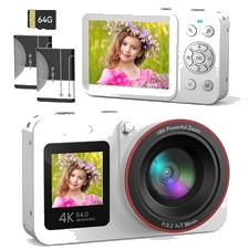 Digitalkamera 4K Fotokamera Kompakt Digitalzoom mit 2X Bildchirm 64GB 2,4-Zoll