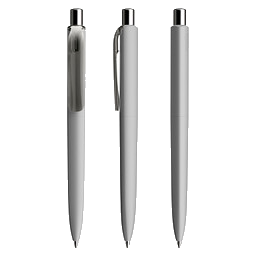 prodir® Druckkugelschreiber DS8 Soft Touch PRR Push, blaue Mine, delfingrau/silber poliert