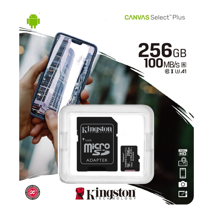 microSDXC Speicherkarte Kingston Canvas Select Plus Android A1, 256GB, Klasse 10 / UHS-1 U3, mit Adapter SDCS2/256GB