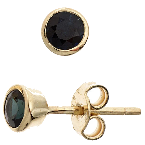 Ohrstecker rund 333 Gold Gelbgold 2 Safire blau Ohrringe Goldohrstecker