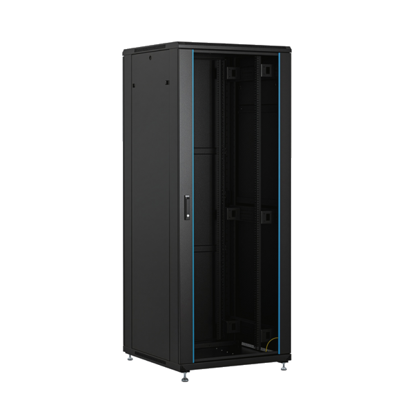 19'' Netzwerkschrank PEL 24HE 600x600 RAL9005, Front Glas 1-tlg., Rück Stahl 1-tlg. 1 x SH