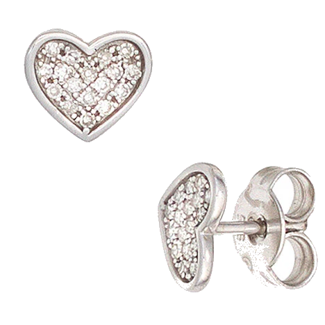 Ohrstecker Herz Herzen 585 Gold Weißgold 34 Diamanten 0 14ct. Ohrringe