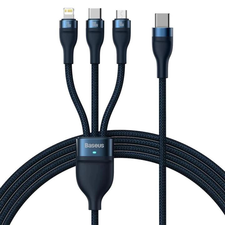 USB-C Ladegerätkabel - Lightning / microUSB / USB-C Baseus Flash Series II 3in1, 100W, 1,5m, Blau CASS030203