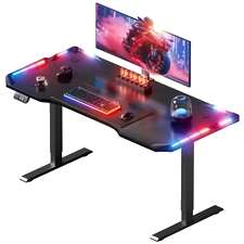Gaming Tisch mit LED, Höhenverstellbarer Schreibtisch Elektrisch, Computertisch