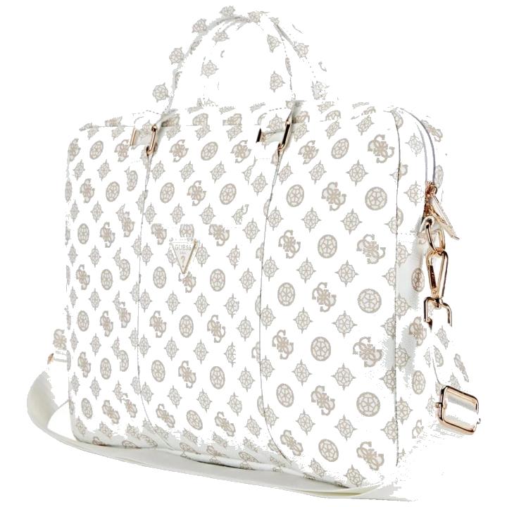 Guess Peony Triangle Logo Tasche für 16-Zoll-Laptop, Weiß