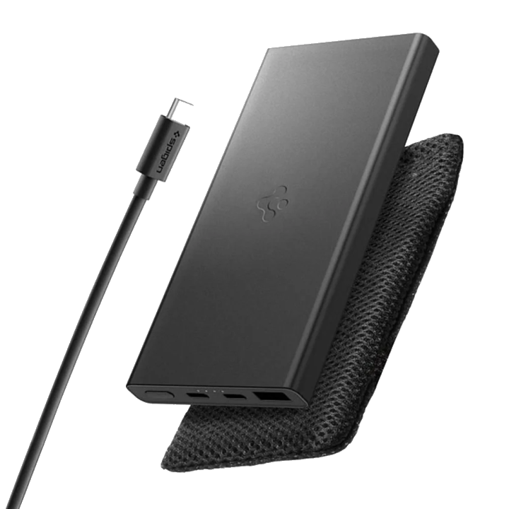 Externer Akku Spigen Essential, 10000mAh, 22.5W, QC + PD, 1 x USB-A - 2 x USB-C, Schwarz ABA09431