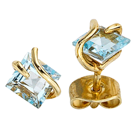 Ohrstecker quadratisch 375 Gold Gelbgold 2 Edeltopase hellblau blau Ohrringe