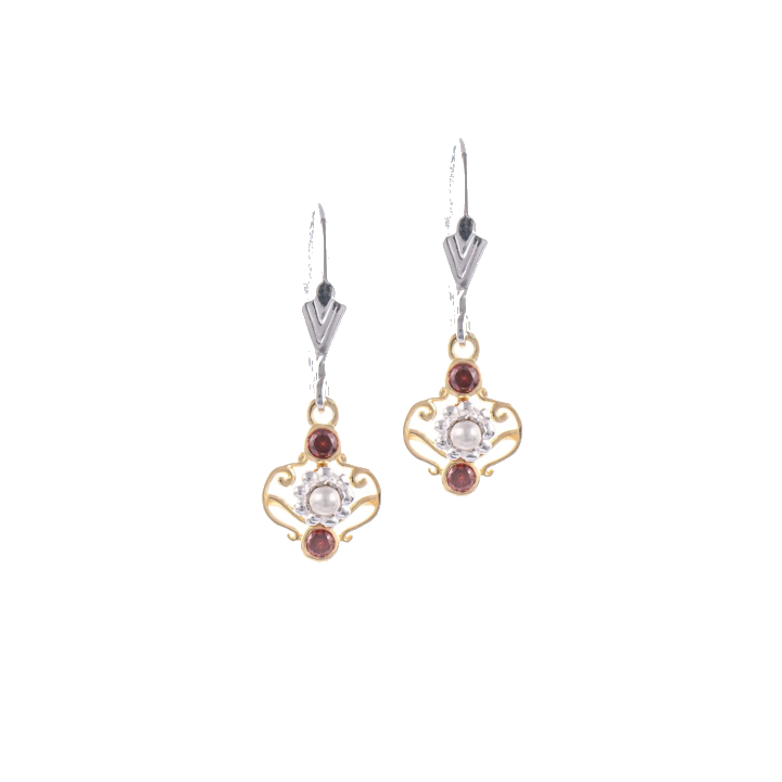 Ohrringe 925 Silber teilvergoldet Zirkonia rot Perle