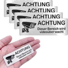 4x Videoüberwachung Kamera Achtung Alu Schild 85x30mm Selbstklebend Innen/Aussen
