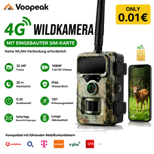 4G LTE Wildkamera 1080P 32MP mit SIM Karte mit Handyübertragung App Nachtsicht