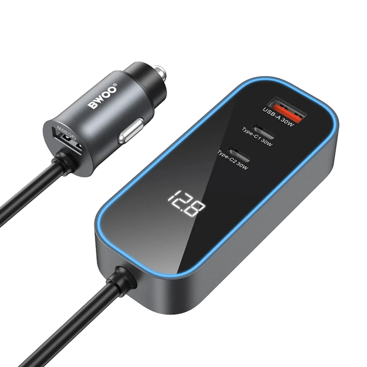 Auto-Ladegerät BWOO CC107 Display, 120W, 3A, 2 x USB-A - 2 x USB-C, Schwarz