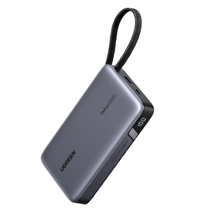 Externer Akku UGREEN PB551 (55992B), 20000mAh, 145W, QC + PD, 1 x USB-A - 2 x USB-C, Grau
