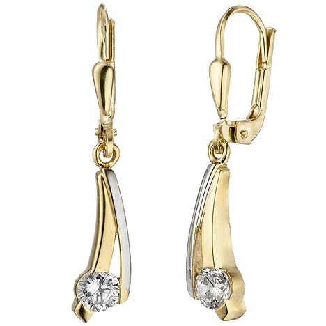Ohrhänger 333 Gold Gelbgold bicolor 2 Zirkonia Ohrringe Goldohrringe