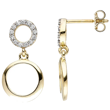Ohrhänger 375 Gold Gelbgold 26 Zirkonia Ohrringe Ohrstecker Goldohrringe
