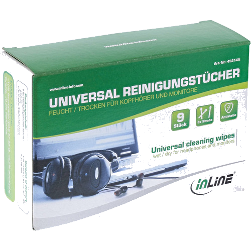InLine® Universal Reinigungstücher nass/trocken für Kopfhörer und Monitore