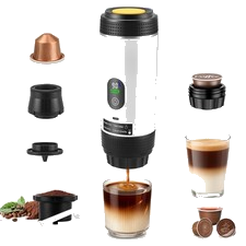 Tragbare Kaffeemaschine mit Akku Reise 3 in 1 Kompatibel mit Nespresso Kapseln