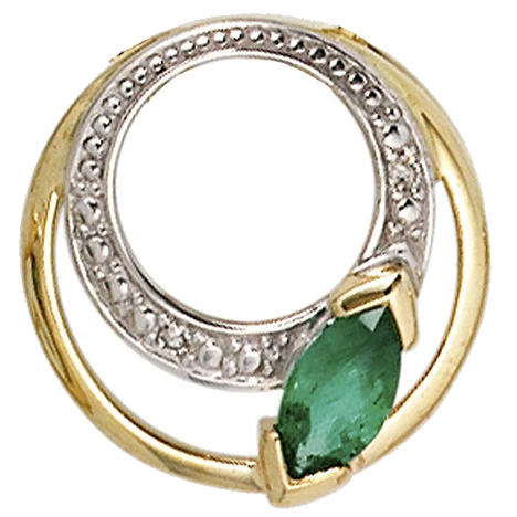 Anhänger rund 585 Gold Gelbgold 2 Diamanten 0 01ct. 1 Smaragd grün Goldanhänger
