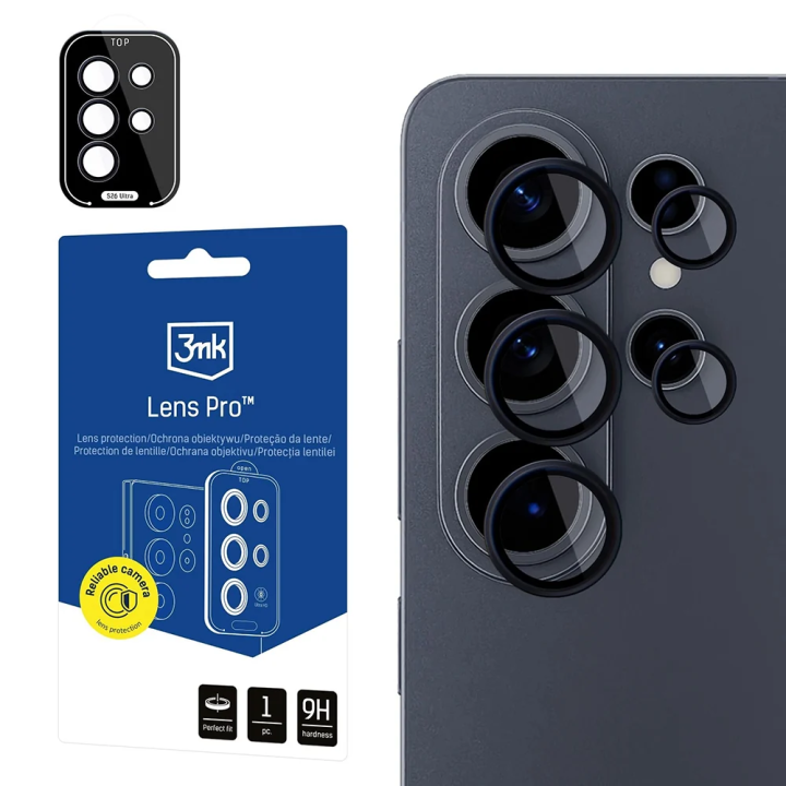 Schutzfolie Rückkamera 3MK Protection für Samsung Galaxy S26 Ultra S948, Gehärtetes Glas, Schwarz