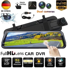10" Spiegel-Dashcam 1080P FHD Touchscreen Front- & Rückfahrkamera mit Nachtsicht