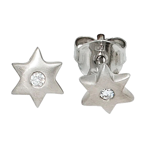 Kinder Ohrstecker Stern Sterne 925 Sterling Silber mattiert 2 Zirkonia Ohrringe