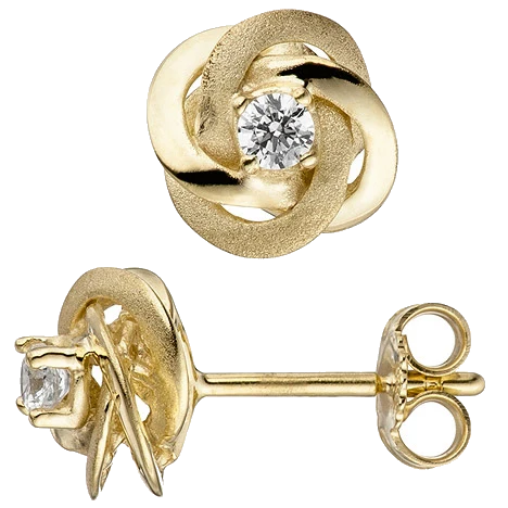 Ohrstecker verschlungen 333 Gold Gelbgold matt mattiert 2 Zirkonia Ohrringe