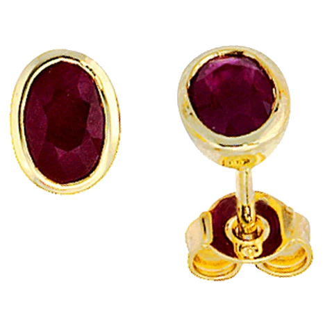 Ohrstecker oval 585 Gold Gelbgold 2 Rubine rot Ohrringe Goldohrstecker
