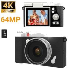 64MP 4K Digitalkamera Fotokamera Kompakt Digitalzoom mit 32GB Karte 2,4-Zoll