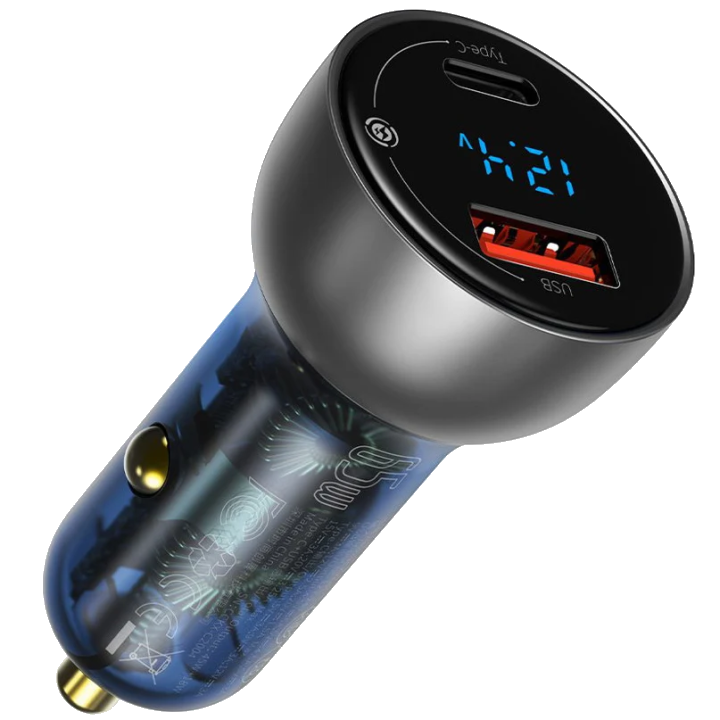 Baseus KFZ-Ladegerät 65W | 1x USB-A & 1x USB-C | Grau | Digital-Display