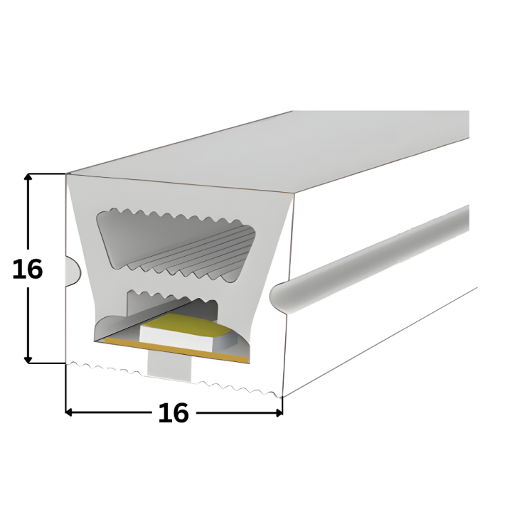 LED Neon Flex Streifen 16×16 mm – 120 LEDs/m 2835, 24V, 12 W/m, 450 lm/m, 5m – Warmweiß 3000K CRI>93, IP67, wasserdicht