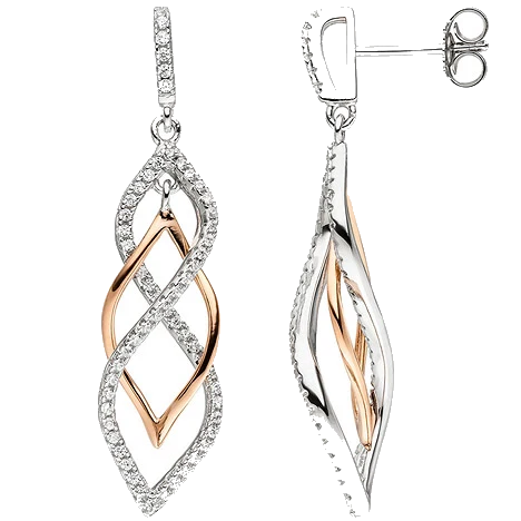 Ohrhänger 925 Sterling Silber bicolor vergoldet mit Zirkonia Ohrringe Ohrstecker