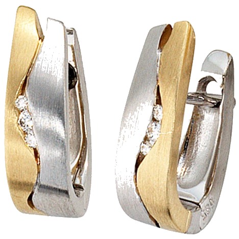 Creolen 585 Gold Weißgold Gelbgold bicolor matt 6 Diamanten Brillanten Ohrringe