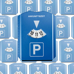 Werbe-Set: 100 Parkscheiben mit Eiskratzer im Set, Blau, inkl. Druck