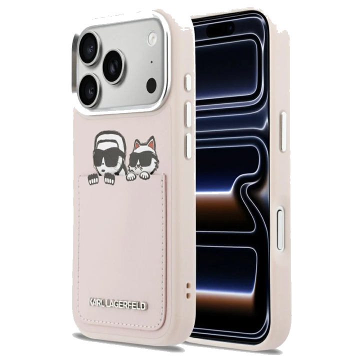 Hülle für Apple iPhone 17 Pro Max, Karl Lagerfeld, Karl & Choupette Print mit Tasche, Rosa