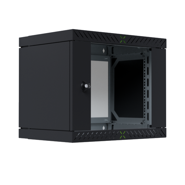 Wandgehäuse 19" X-Rack mit Glastür 400-600mm, 9HE schwarz RAL9005